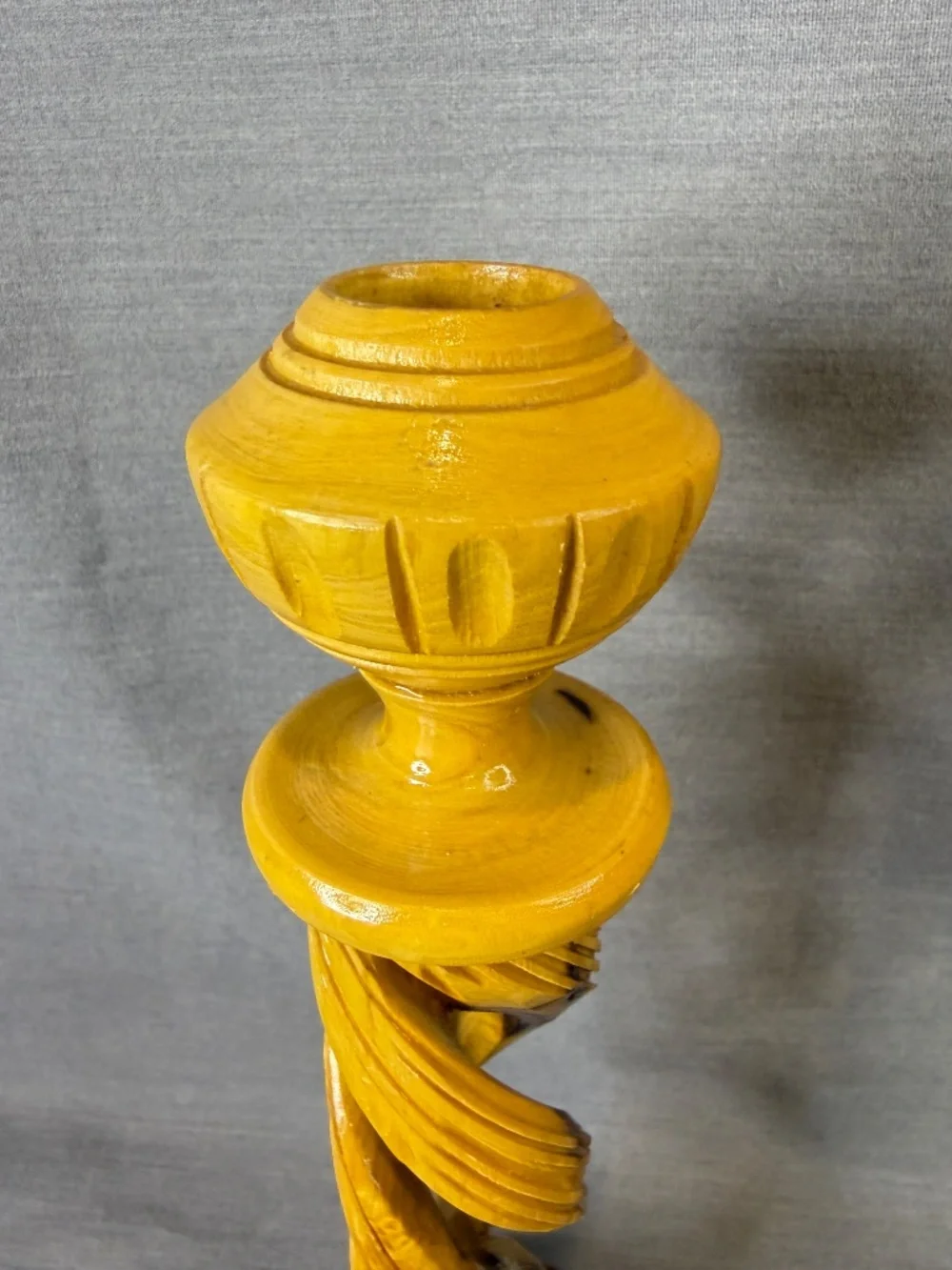 Olive Wood Candlestick Pair Hollow Spiral Barley Twist Hand Carved Bethlehem